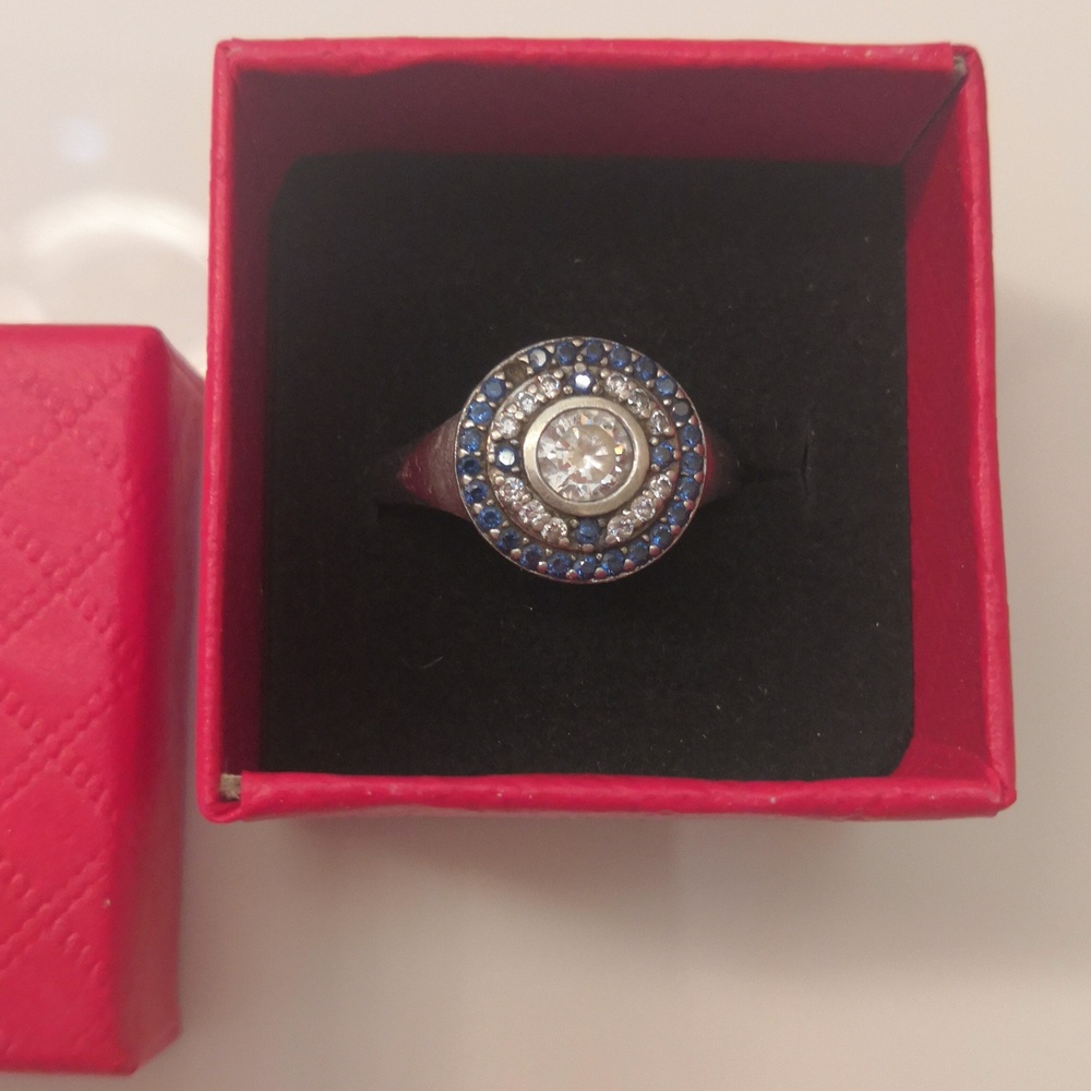 Sterling Silver Blue & CZ Ring, sz 6